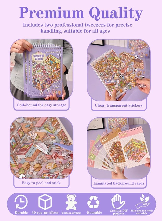 PLEAVEE 20 Sets 3D Sticker Scene Book Sticker Therapy Scenes Collection for Adults Kids Relief Stress DIY 3D House Stickers Kit Includes Two Tweezers for Gifts Cute Cartoon Animal Featuring 20 Themes - Image 4